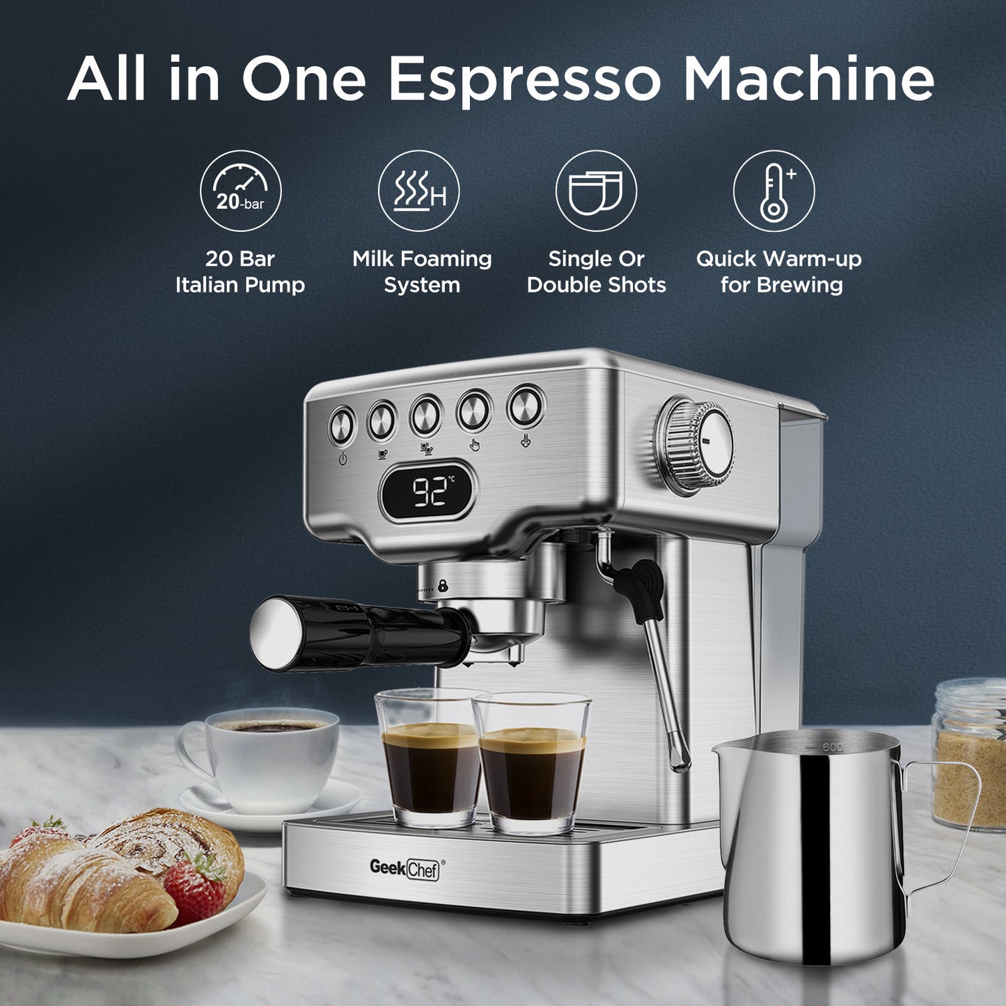 GeekChef 20-Bar All-in-One Espresso Machine with Milk Frother – Professional Home Barista System